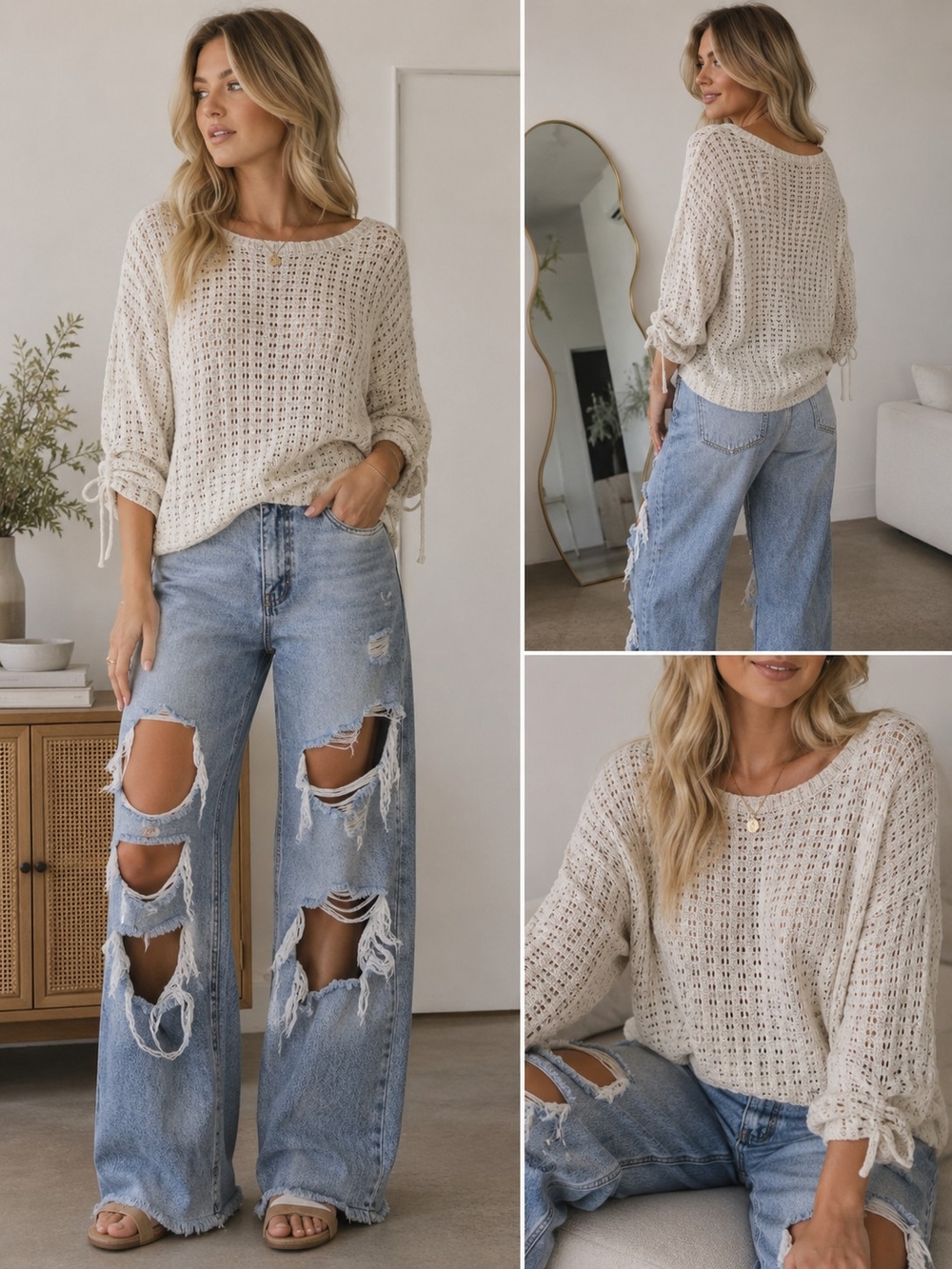 Maurices Cream Open-Knit Pullover Sweater - Picture 3 of 4